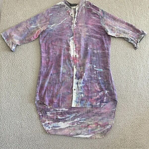 Palma Leone Shirt Dress Womens Medium Tie-Dye Artsy Boho High Low Hem Beach